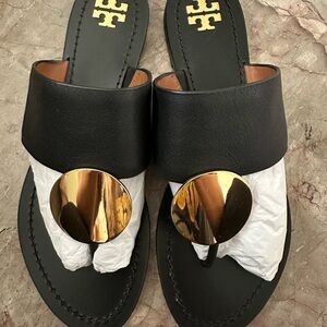 Tory Burch Black Sandals with Gold Accents